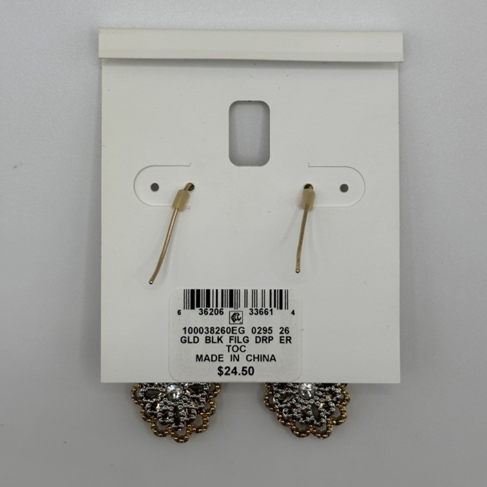 Charter Club Women's Gold Black Beaded Flower Earrings - Picture 3 of 4